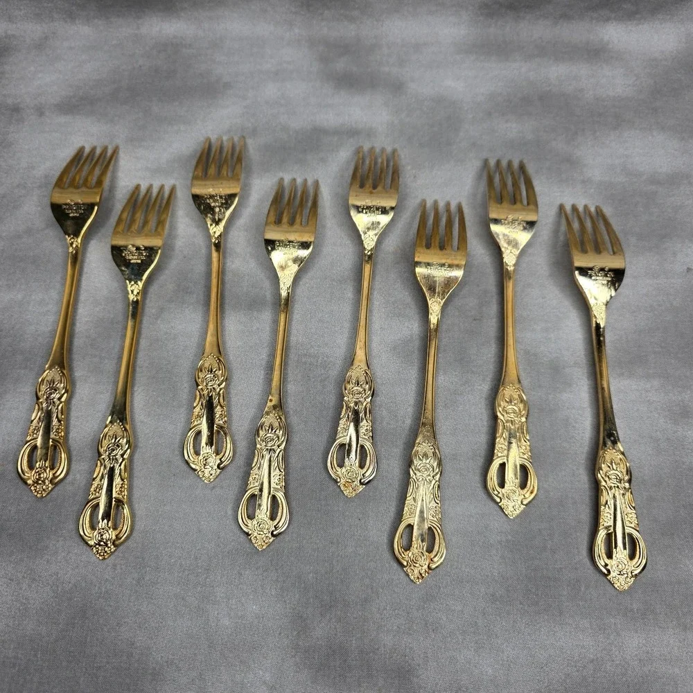 (X8) Hanford Forge Princeton Gold Electroplate Dinner Forks 7.5